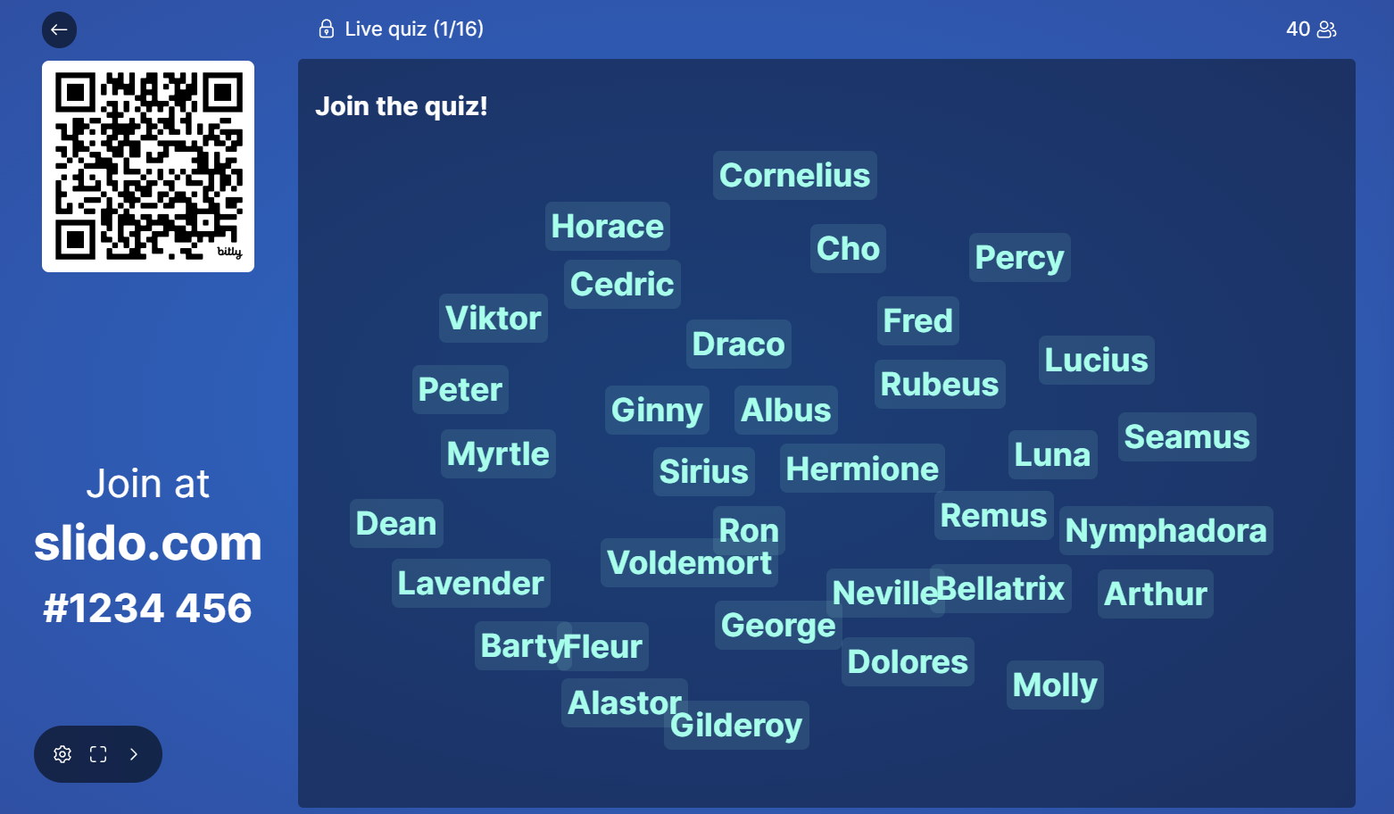 Slido Welcome Screen with Harry Potter Character Names Slido Welcome Screen with Harry Potter Character Names
